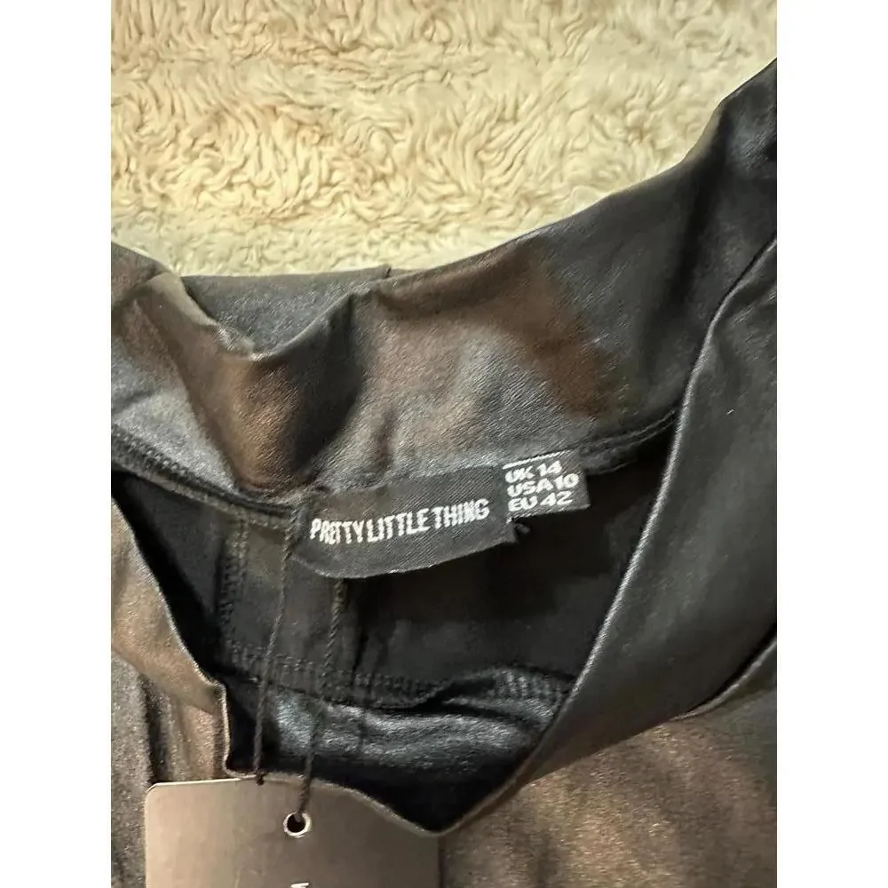 PrettyLittleThings vegan leather high-waisted flared pants/leggings Size 10
